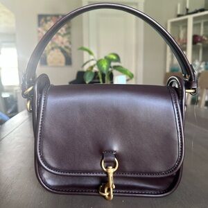 Zara Chocolate Brown Leather-like Shoulder crossbody Bag with Gold Hardware